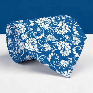 Blauw Bloemmotief Op Maat Gemaakte Das
