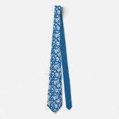 Blauw Bloemmotief Op Maat Gemaakte Das (Voorkant)