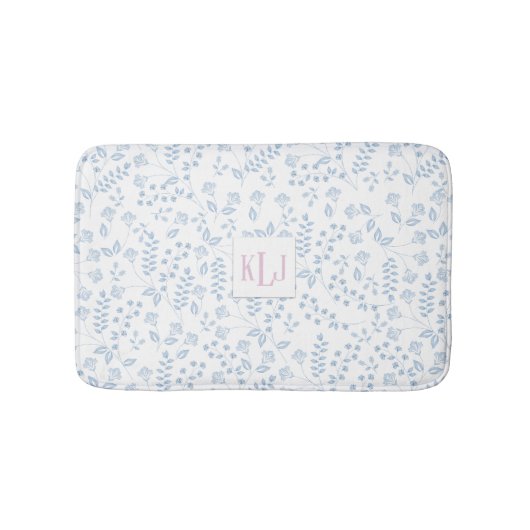 Blauw Bloemmotief Op Maat Gemaakte Kleine Badmat (Voorkant)