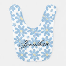 Blauw Bloemmotief - Persoonlijke Baby Bib