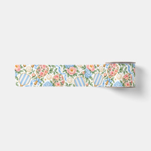 Blauw Bloemmotief Pickleball Cadeau voor Preppy Sp Satijnen Lint