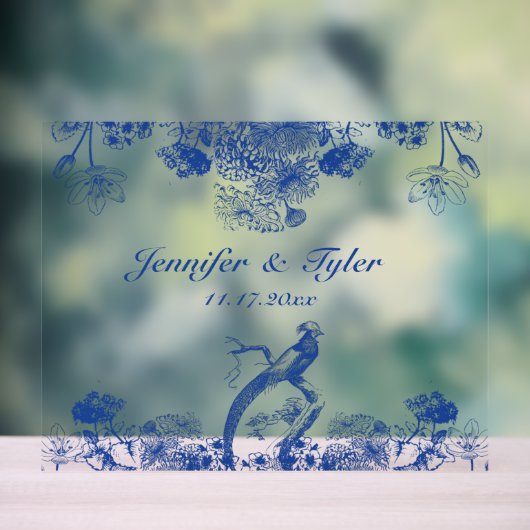 Blauw bloemmotief porselein met vogel acryl bord (Neutraal)