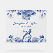 Blauw bloemmotief porselein met vogel acryl bord (Voorkant)