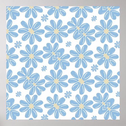 Blauw Bloemmotief - Poster (Voorkant)