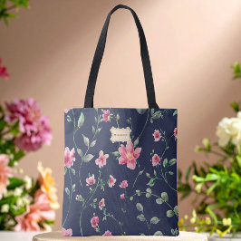 Blauw bloemmotief roze Bloemen patroon Trendy Klas Tote Bag