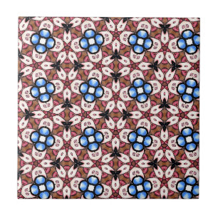 Blauw Bloemmotief Roze en Bruin Tegeltje