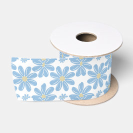 Blauw Bloemmotief - Satijnen Lint