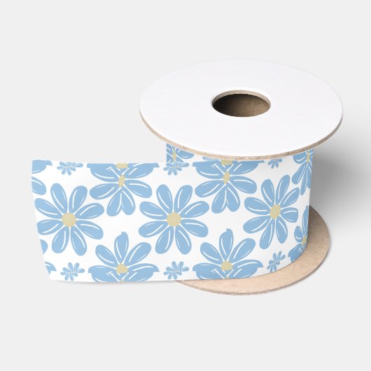 Blauw Bloemmotief - Satijnen Lint (Spoel)