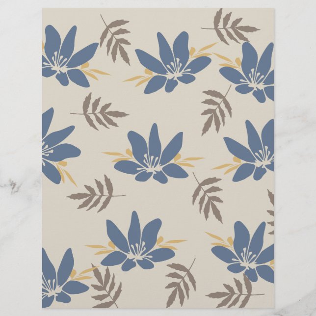 Blauw bloemmotief scrapbookpapier: (Voorkant)