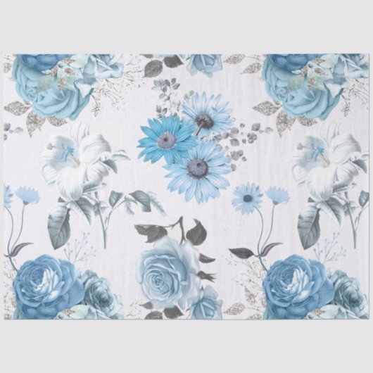 Blauw Bloemmotief Serie Ontwerp 3 Tissuepapier (Voorkant)