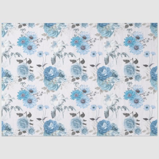 Blauw Bloemmotief Serie Ontwerp 5 Tissuepapier (Voorkant)