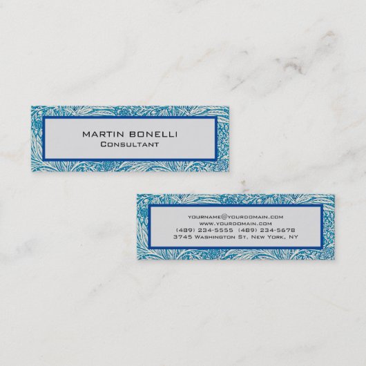 Blauw bloemmotief Skinny Slim Mini Visitekaartje (Voorkant / Achterkant)