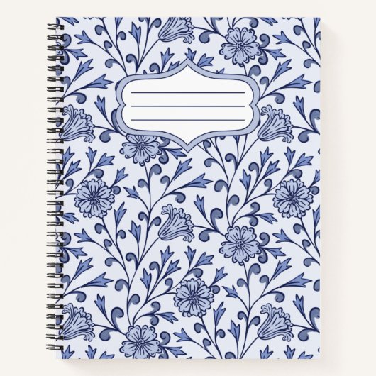Blauw Bloemmotief Spiraal Notebook 22x28 – Blauw & Notitieboek (Voorkant)