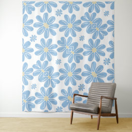 Blauw Bloemmotief - Tapijt Wandkleed