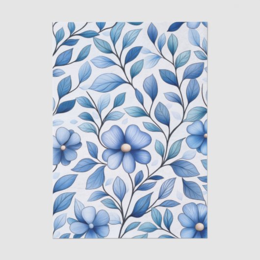 Blauw Bloemmotief Tissuepapier | Botanisch Cadeauv (Voorkant)