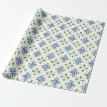 Blauw Bloemmotief Traliewerk Tuinfeest Inpakpapier