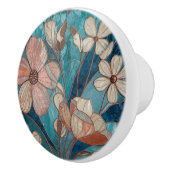 Blauw Bloemmotief Turquoise Crème Koper Keramische Knop (Rechts)