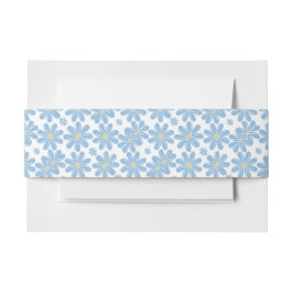 Blauw Bloemmotief - Uitnodiging Buikband Uitnodigingen Wikkel