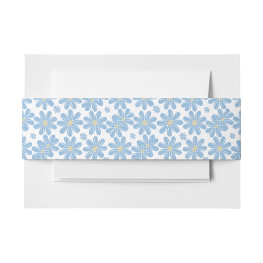 Blauw Bloemmotief - Uitnodiging Buikband Uitnodigingen Wikkel (Voorkant Voorbeeld)
