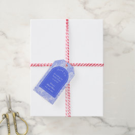 Blauw bloemmotief Victoriaanse bruiloftsdank je Cadeaulabel