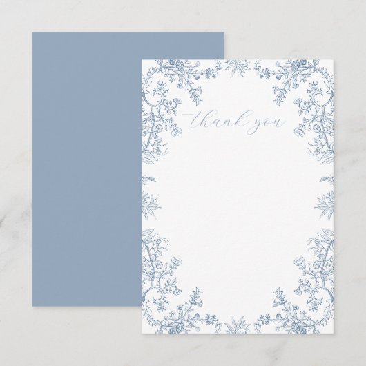 Blauw bloemmotief vintage bedankkaart (Voorkant / Achterkant)