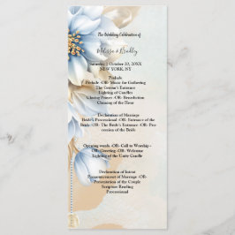 Blauw bloemmotief vintage ceremonieprogramma programmakaart