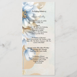 Blauw bloemmotief vintage ceremonieprogramma programmakaart