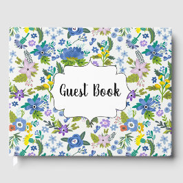 Blauw Bloemmotief Vintage Landelijk Gastenboek