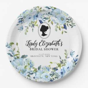 Blauw bloemmotief vintage regency bruiloftsborrel papieren bordje