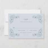 Blauw bloemmotief vintage RSVP kaartje (Voorkant)