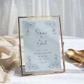 Blauw bloemmotief vintage save the date