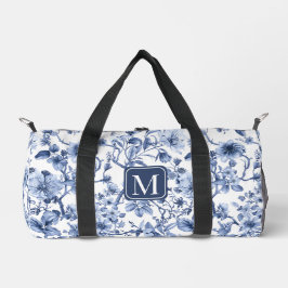 Blauw bloemmotief vintage toile-monogram plunjezak