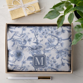 Blauw bloemmotief vintage toile monogram tissuepapier