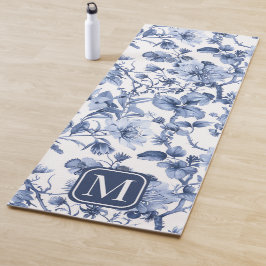 Blauw bloemmotief vintage toile-monogram yogamat