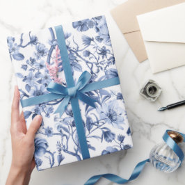 Blauw bloemmotief vintage toile patroon cadeaupapier