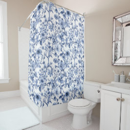 Blauw bloemmotief vintage toile patroon douchegordijn