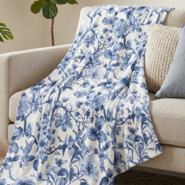Blauw bloemmotief vintage toile patroon fleece deken