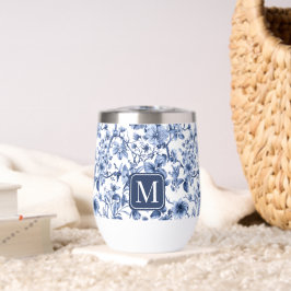 Blauw Bloemmotief Vintage Toile Patroon Monogram