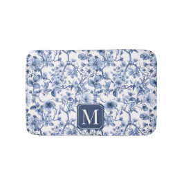 Blauw Bloemmotief Vintage Toile Patroon Monogram Badmat