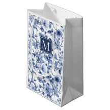 Blauw Bloemmotief Vintage Toile Patroon Monogram