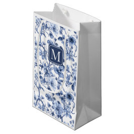 Blauw Bloemmotief Vintage Toile Patroon Monogram Klein Cadeauzakje