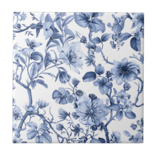 Blauw bloemmotief vintage toile patroon tegeltje