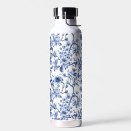 Blauw bloemmotief vintage toile patroon waterfles