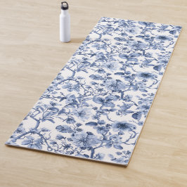 Blauw bloemmotief vintage toile patroon yogamat