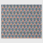 Blauw bloemmotief vrolijk retro cadeaupapier (Vlak)
