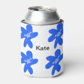 Blauw bloemmotief waterverf naamtekst toevoegen blikjeskoeler (Blikje Voorkant)