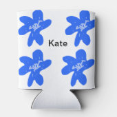 Blauw bloemmotief waterverf naamtekst toevoegen blikjeskoeler (Achterkant)