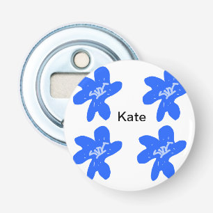 Blauw bloemmotief waterverf naamtekst toevoegen button flesopener