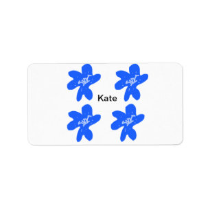 Blauw bloemmotief waterverf naamtekst toevoegen etiket