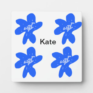 Blauw bloemmotief waterverf naamtekst toevoegen fotoplaat